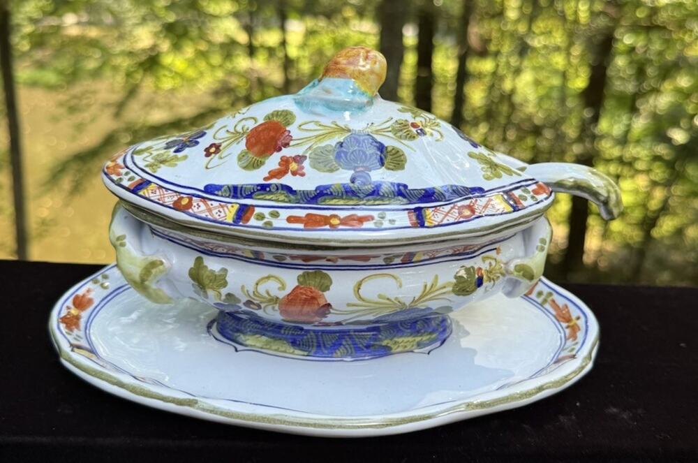 Giuseppe Chiurato Roma Italy Faenza Garofano Pattern Vintage Gravy Tureen Set